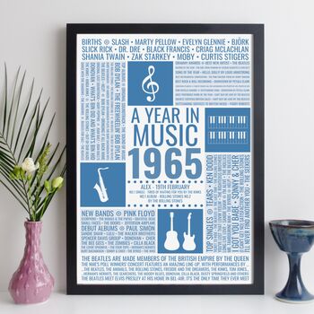 Personalised 60th Birthday Print 1965 Music Year Gift, 6 of 11