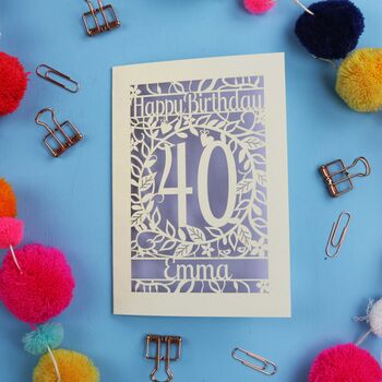 Personalised 40th Birthday Card Papercut Flower Design, 9 of 11