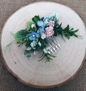 Dusky Blue And Blush Flower Hair Comb, 3 of 3