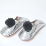 Chunky Pompom Silver Slippers, thumbnail 2 of 4