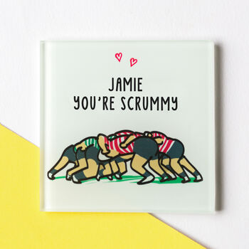 'You're Scrummy' Personalised Rugby Coaster, 2 of 4
