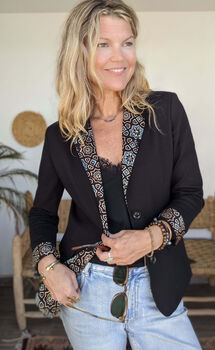 Black Tailored Stretch Contrast Trim Blazer Medina, 3 of 12