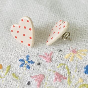 Ceramic / Silver Plated Pink Heart Stud Earrings, 2 of 7