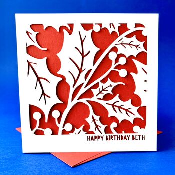 Personalised December Holly Birth Flower Card, 3 of 4