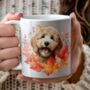 Personalised Dog Mug Golden Doodle In An Autumn Wreath, thumbnail 1 of 2