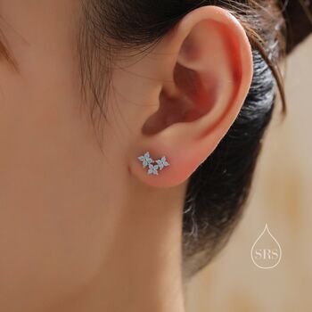 Asymmetric Blue Hydrangea Flower Cz Stud Earrings, 8 of 12