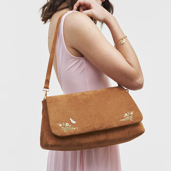 Tan Floral Embroidered Shoulder Bag, 3 of 11