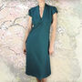 Petal Sleeve 1940s Tuxedo Collar Dress In Emerald, thumbnail 1 of 3