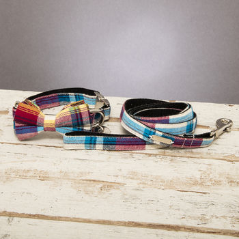The Marple Red Checked Dog Collar Bow Tie And Lead Set, 2 of 6