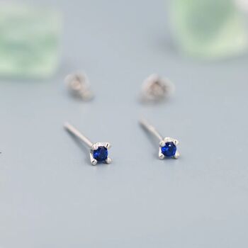 Extra Tiny 2mm Sapphire Blue Cz Stud Earrings, 4 of 11
