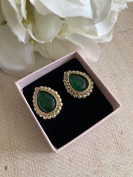 Emerald Green Gold Pearl Stud Earrings, 4 of 7