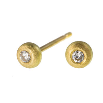 18ct Gold Pebble And Diamond Ear Studs, 2 of 2