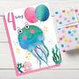 Age Four Cute Jellyfish Birthday Card, thumbnail 2 of 2