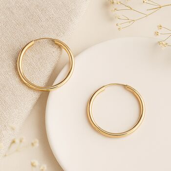 Solid 9ct Yellow Gold Sleeper Hoop Earrings, 3 of 6