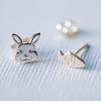 Rabbit And Carrot Silver Mismatched Stud Earrings, 2 of 8