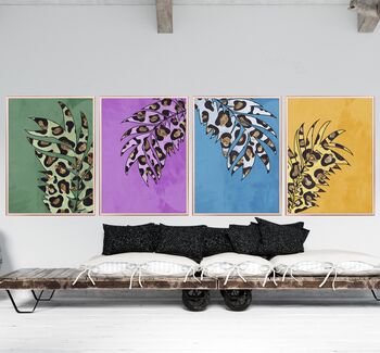 Set Of Four Tropical Animal Print Leaves Vibrant Art, 2 of 7