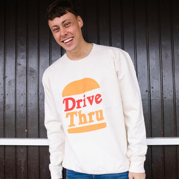 Drive Thru Men’s Slogan Sweatshirt With Burger Graphic, 4 of 4