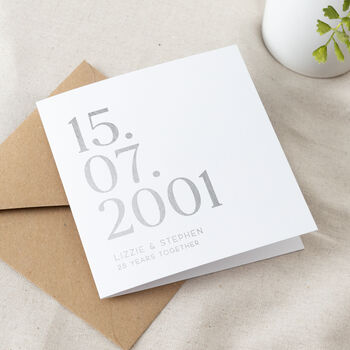 Big Date Foiled Silver Anniversary Card, 2 of 2