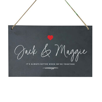 Personalised Couples Names Slate Hanging Sign 25 X 15cm, 4 of 5