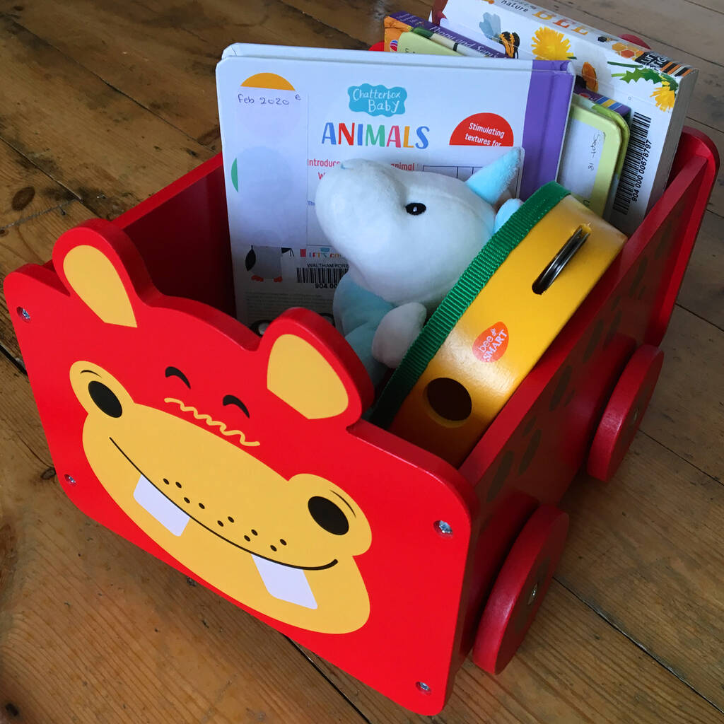 Wooden Pull Along Toy Box Storage Book Cart By Bee Smart