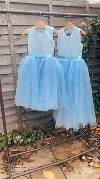Girls Blue Ankle Length Tutu Flower Girl Dress, 4 of 7