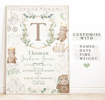 Personalised New Baby Gift Print Bears, 2 of 7
