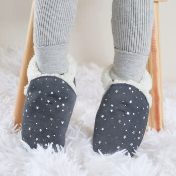 Dotty Fish Silver Stars Soft Suede Baby And Toddler Slippers, 2 of 8