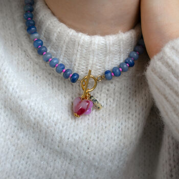 Blue And Pink Gingham Toggle Necklace, 2 of 4