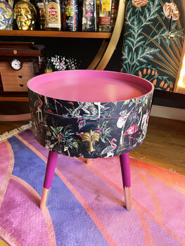 Pink And Navy Round Wooden Bedside Table, 2 of 4