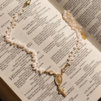 Handmade Freshwater Irregular Pearl Rosary Choker With Cross Charm, 4 of 9