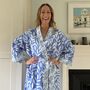 Full Length Cotton Kimono In China Blue Leaf Pattern, thumbnail 3 of 4