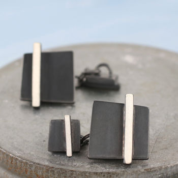 Double Sided Chain Cufflinks. Black Square Cufflinks, 5 of 9