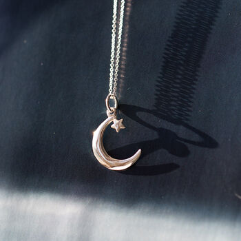 Sterling Silver Moon And Star Necklace, 3 of 9