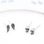 Sterling Silver Tiny Skulls Or Wing Earrings, thumbnail 1 of 8
