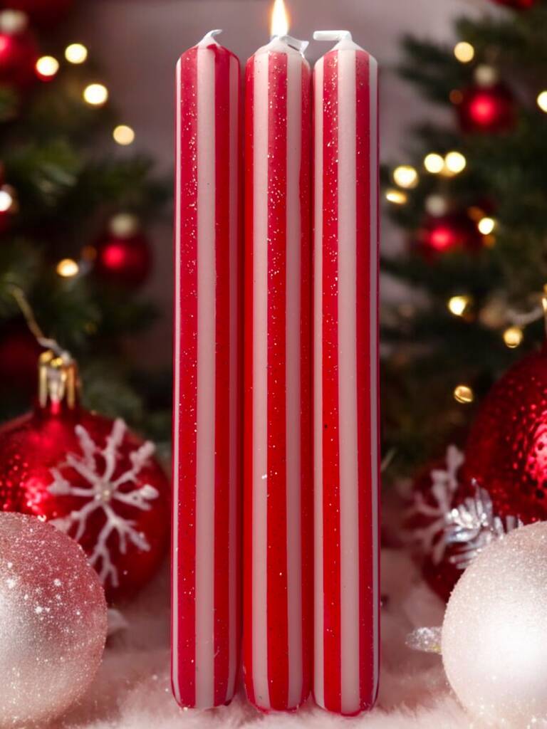 Red Glitter And White Pinstriped Candles, 1 of 4