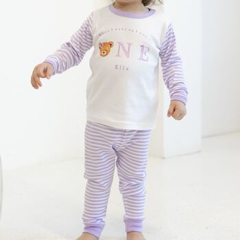 Girls Personalised Lilac Teddy Face Birthday Pyjamas, 2 of 11