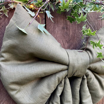 Extra Large Olive Green Christmas Bow In Natural Fabric, 3 of 3