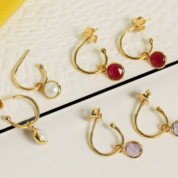 18ct Gold Vermeil Plated Birthstone Hoop Earrings, 4 of 8