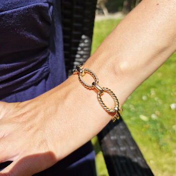 18k Gold Vermeil Plated Textured Paperclip Bracelet, 4 of 5