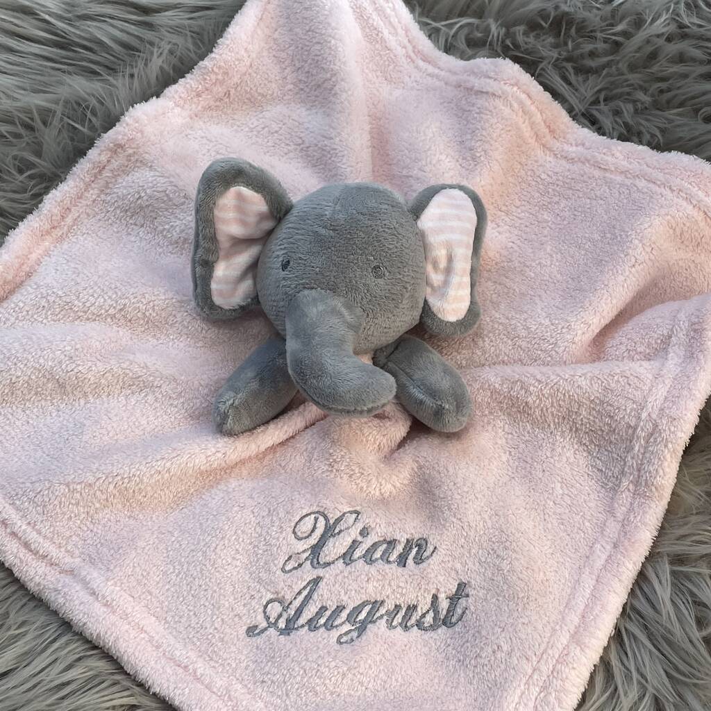 Embroidered Pink And Grey Baby Elephant Comforter, 1 of 8