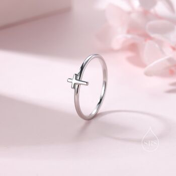 Sterling Silver Tiny Cross Ring, 4 of 11