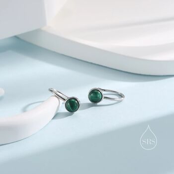 Genuine Malachite Drop Earrings In Sterling Silver, 3 of 11