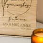 Oak Veneer Wreath Leave Your Wishes Standing Wedding Sign, thumbnail 2 of 2