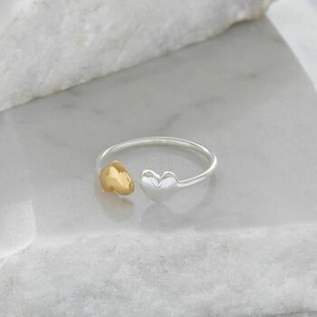 Adjustable Double Heart Ring In Silver Gold Vermeil, 2 of 4