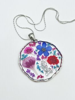 Statement Necklace With Multicolour Flowers In Silver, 2 of 12