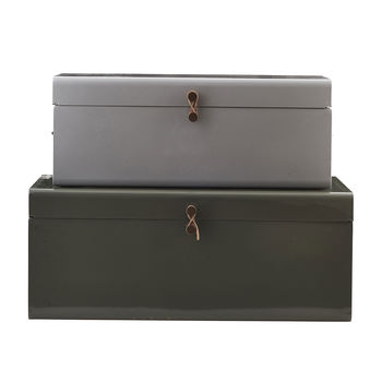 Metal Storage Trunk With Leather Detail, 4 of 8
