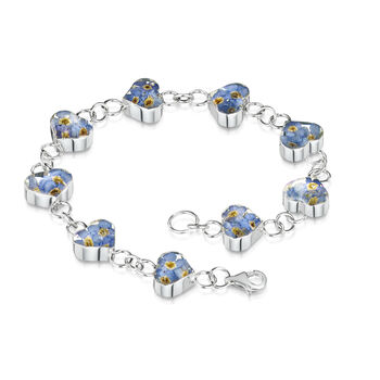 Forget Me Not Bracelet Sterling Silver With Real Flowers Heart Or Round Charms, 3 of 9