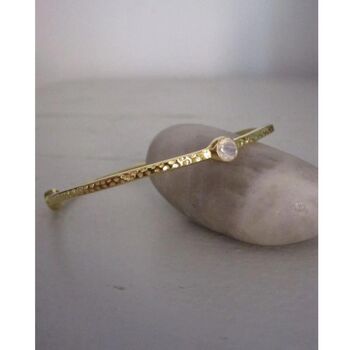 925 Silver Tri Stone Bangle, Gold Plated + Moonstone, 5 of 5