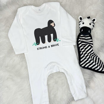 Strong And Brave Gorilla Jungle Babygrow, 8 of 10