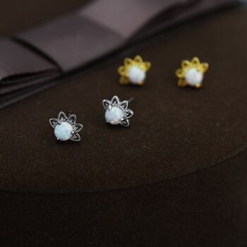 Sterling Silver White Opal Crown Stud Earrings, 3 of 12